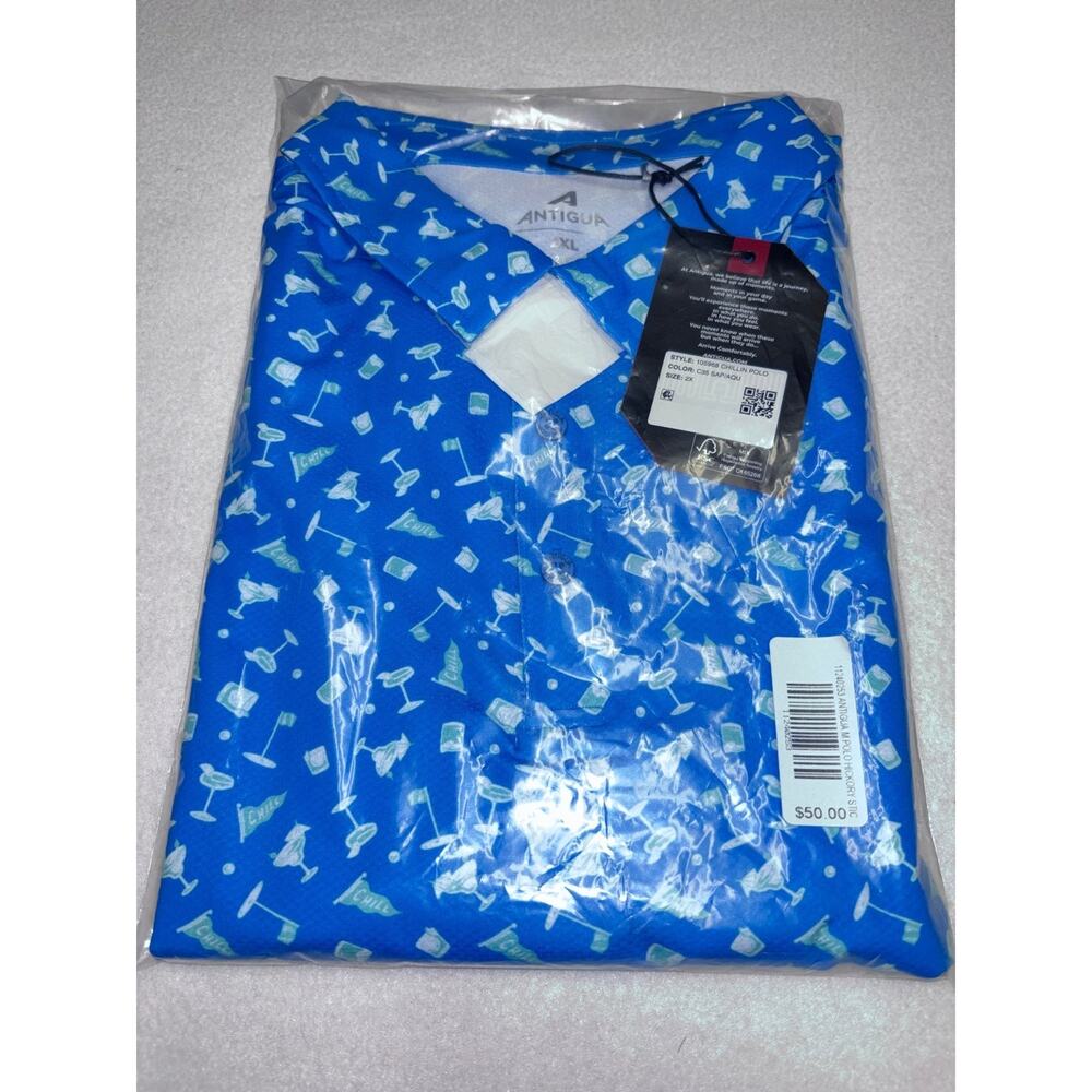 Antigua Golf 105968 Chillin Polo Shirt 2XL C35 SAP/AQU Margaritas Flags NEW